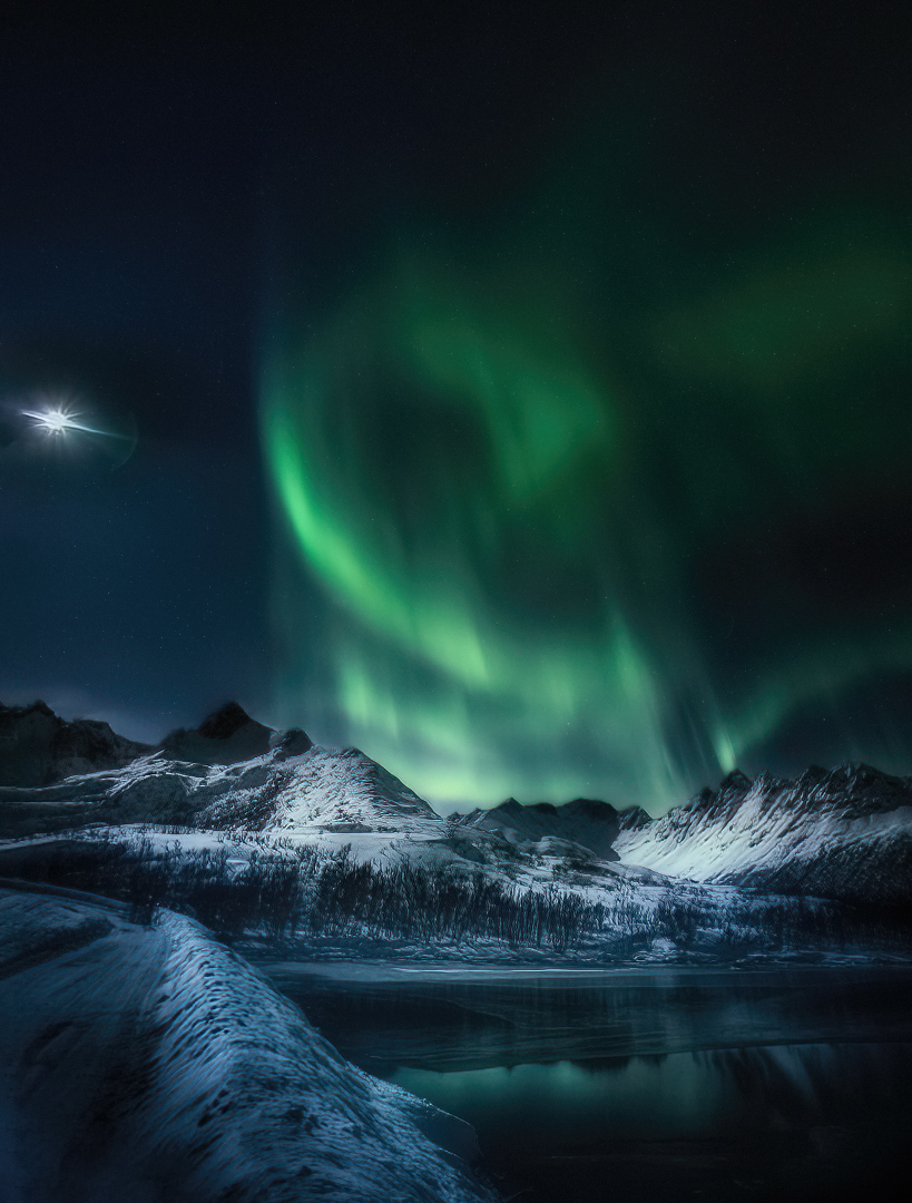 La Aurora con la luz de la Luna.
