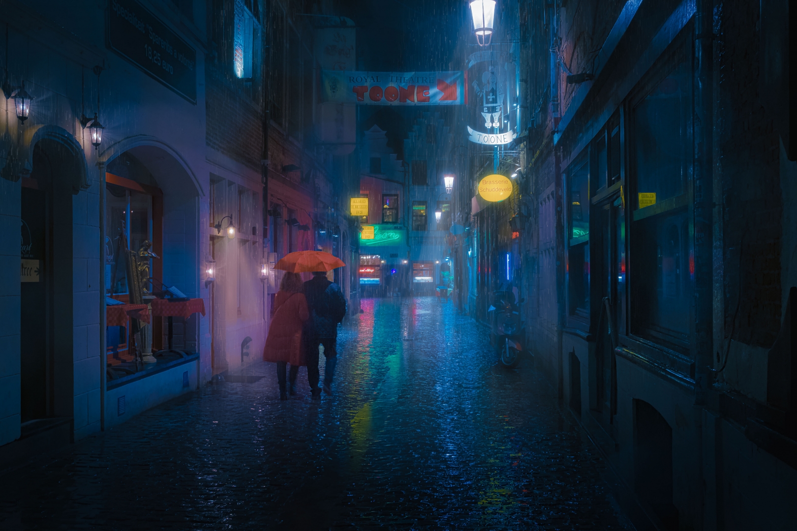 Noche de lluvia en Bruselas