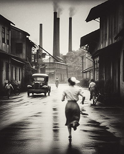 LA CALLE MOJADA CORRIENDO A LA FÁBRICA
