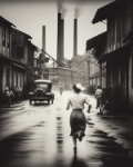 LA CALLE MOJADA CORRIENDO A LA FÁBRICA