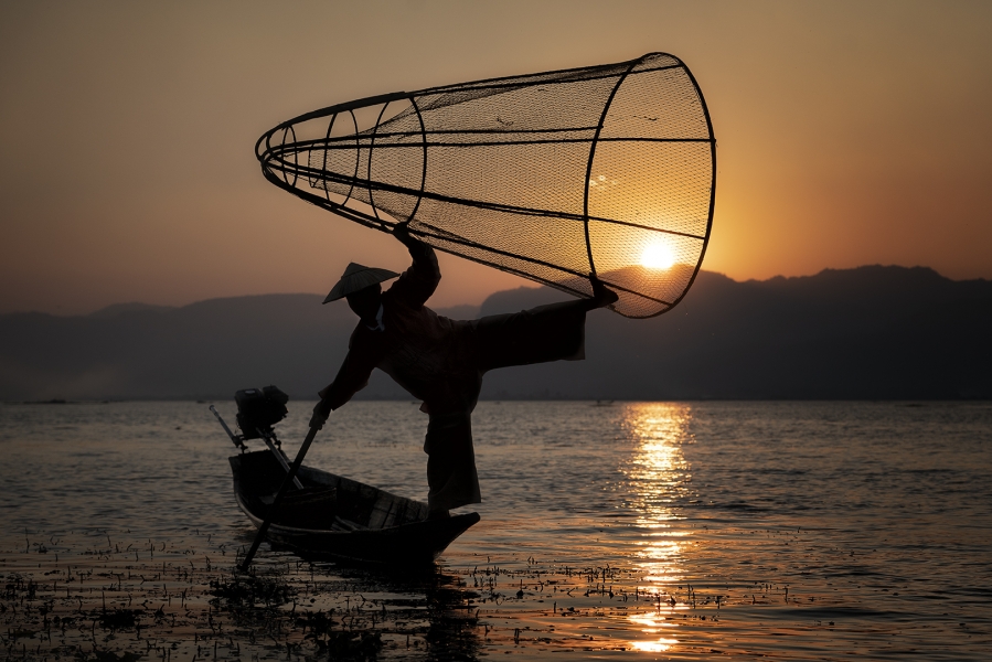 Pescador en lago Inle